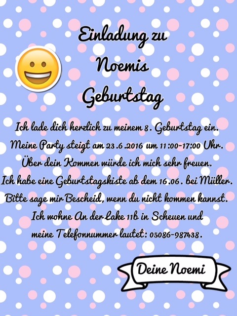 /Einladung zu Noemis 8. Geburtstag